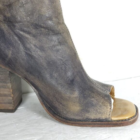 BEDSTU Women's Onset US8,5 Brown Distressed Leather Peep Toe Zip Ankle Booties - Picture 16 of 16